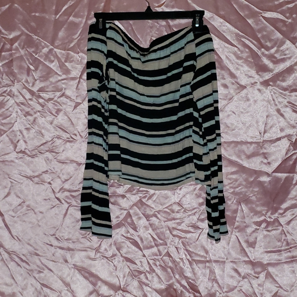 Love, Fire Striped off the shoulder shirt.